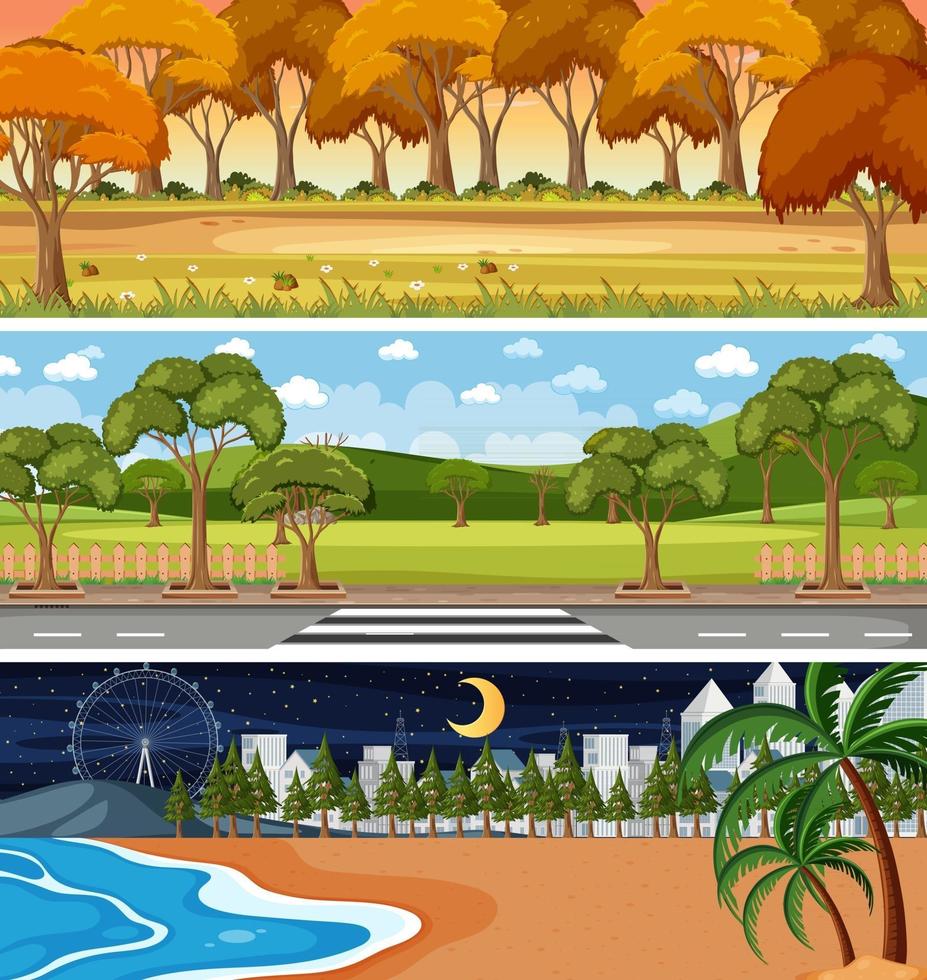 Set of different nature horizontal scenes vector