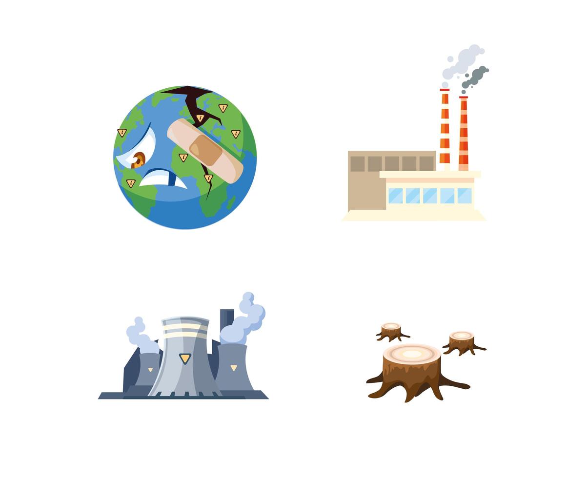 set of icons environmental pollution vector