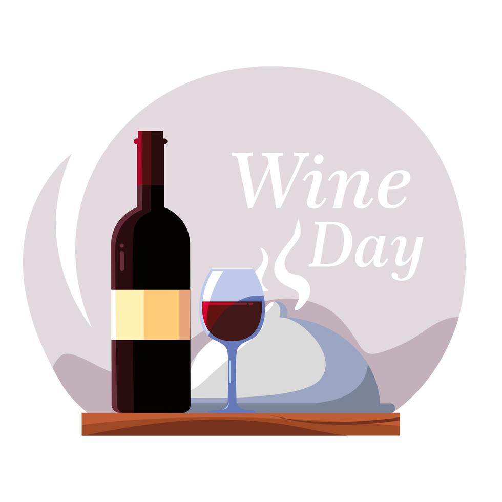 wine bottle with wineglass, wine day label vector