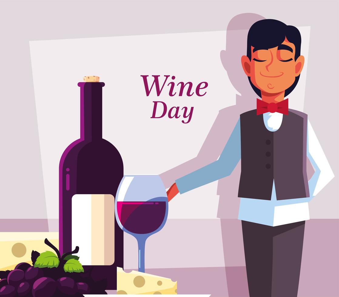 professional waiter with bottle of wine vector