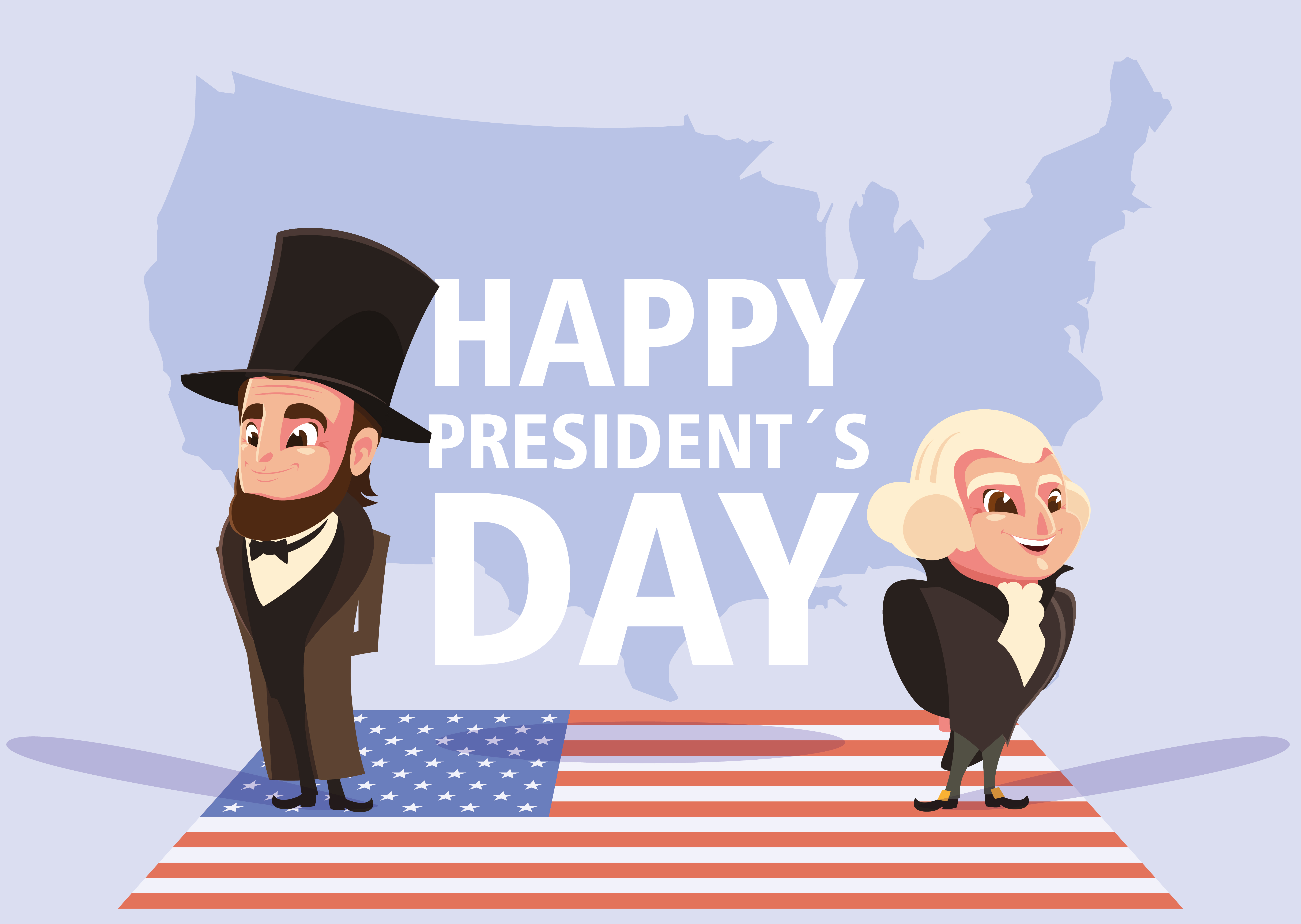 happy president day, cartoon of president Washington and Abraham