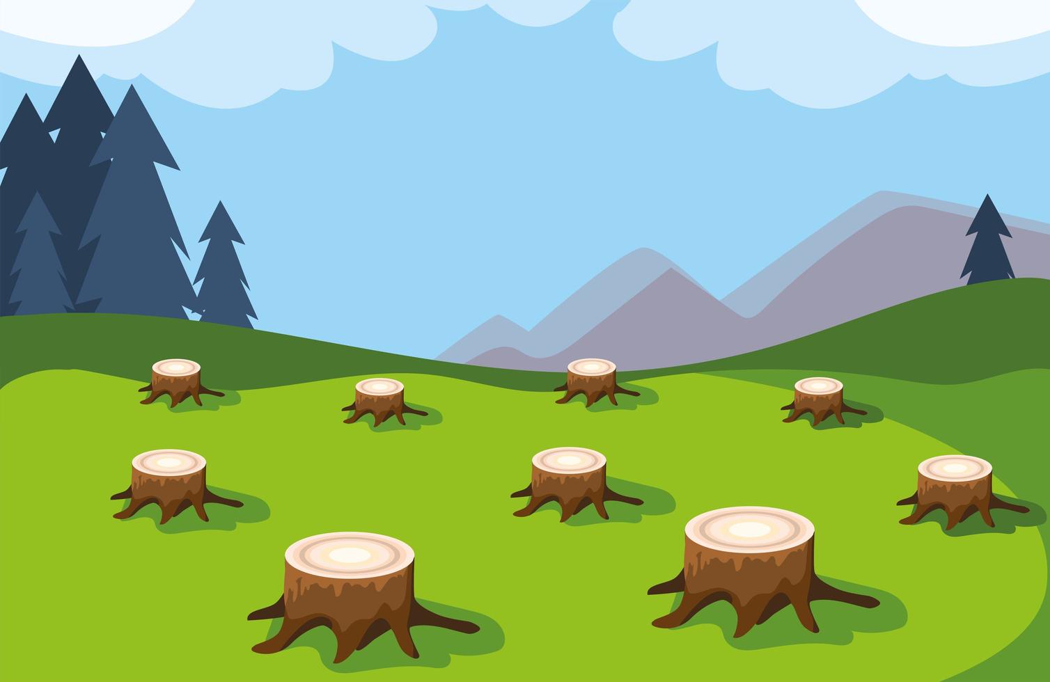 tree stumps showing deforestation, environmental disaster vector