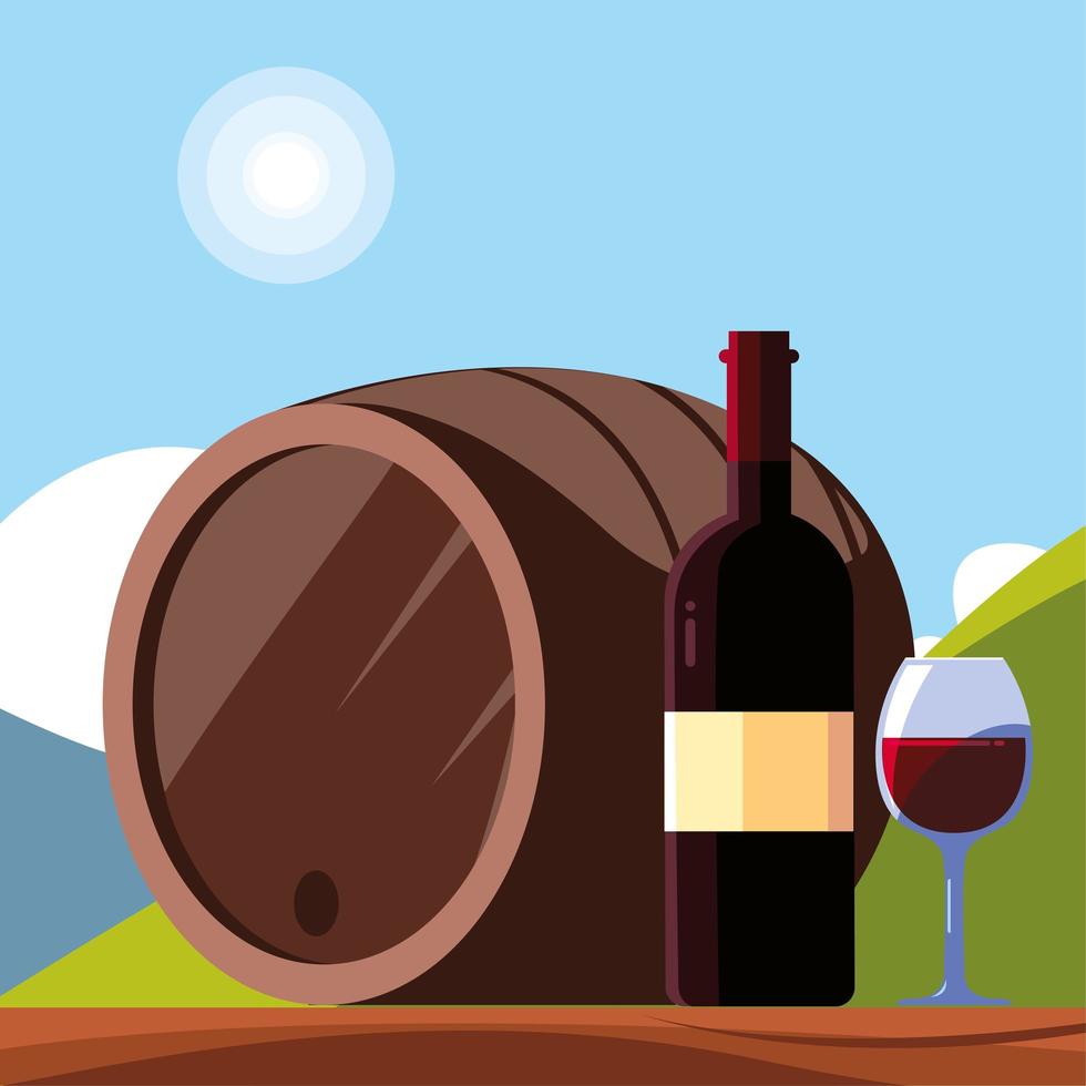 wine bottle with wineglass, national wine day vector
