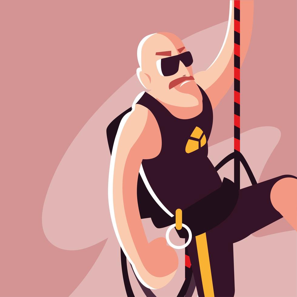 man rock climber with climbing equipment vector