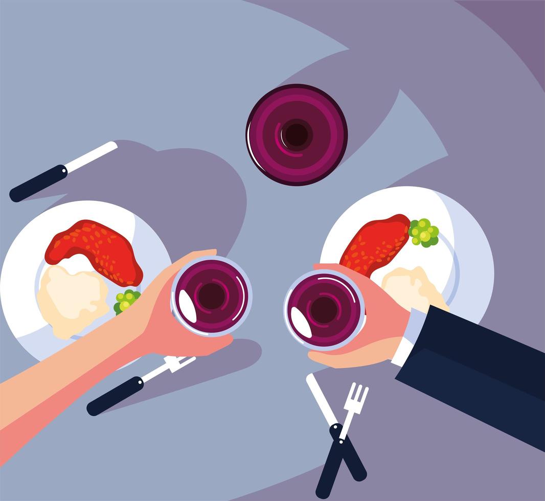 top view of people having dinner at the table vector