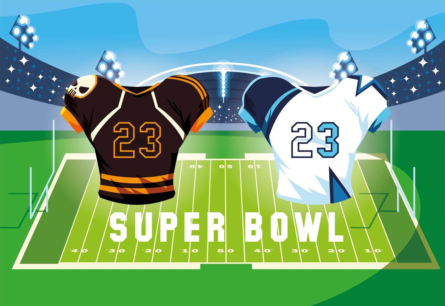 traje deportivo de jugador de fútbol americano, etiqueta super bowl vector