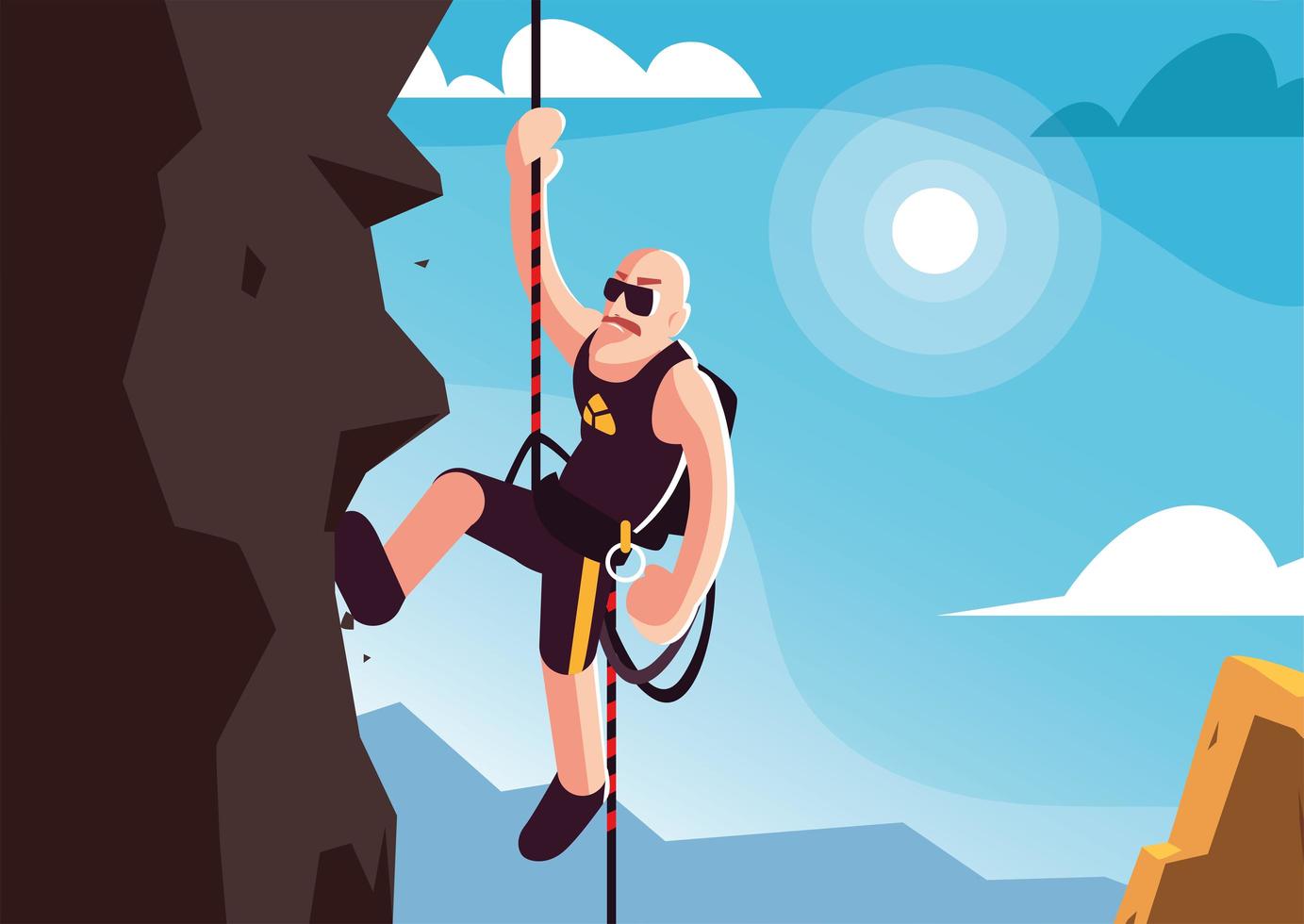 man rock climbing the mountain vector