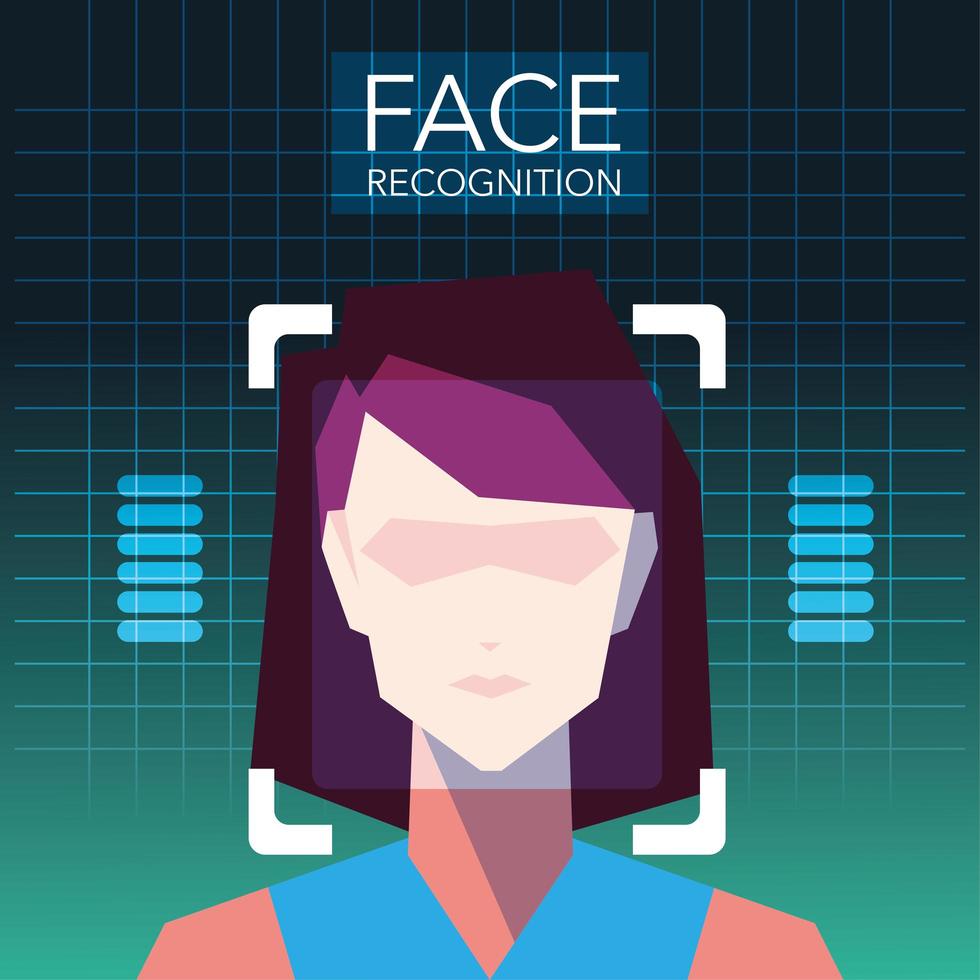 tecnología de reconocimiento facial, verificación de identidad de rostro de mujer vector