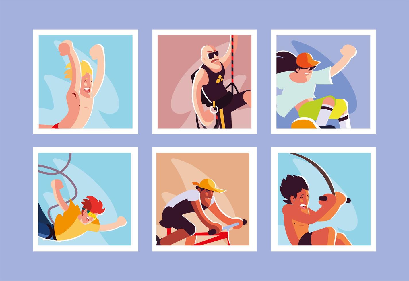 set of cards people in sports activities vector