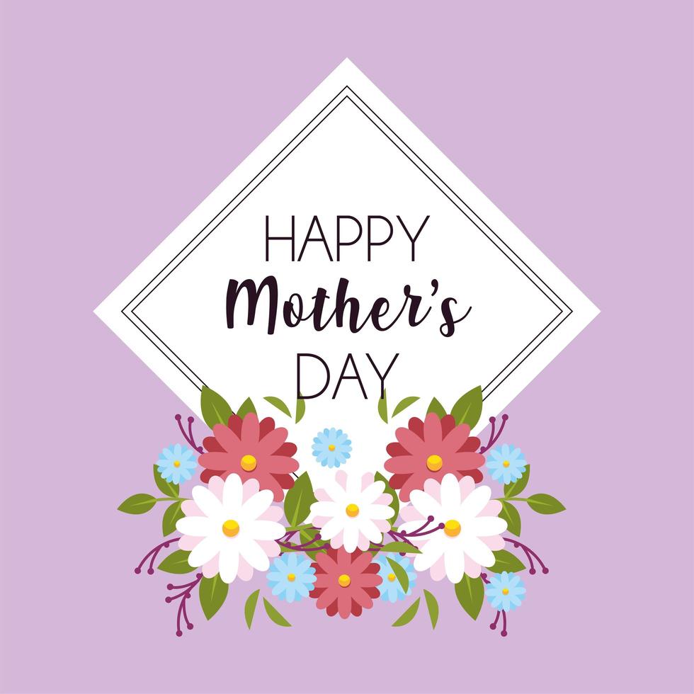 label happy mothers day and flower frame vector