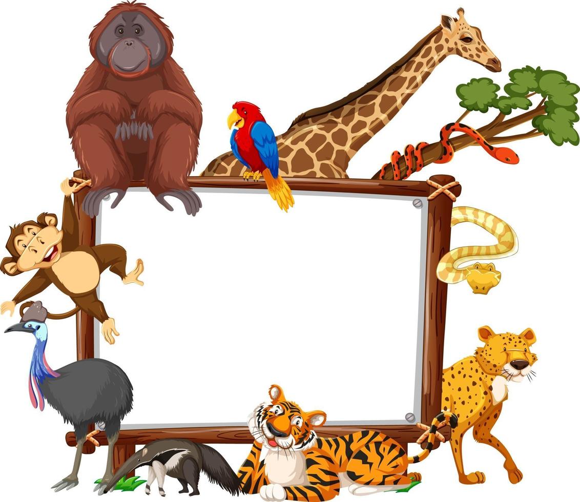 Empty banner with wild animals on white background vector