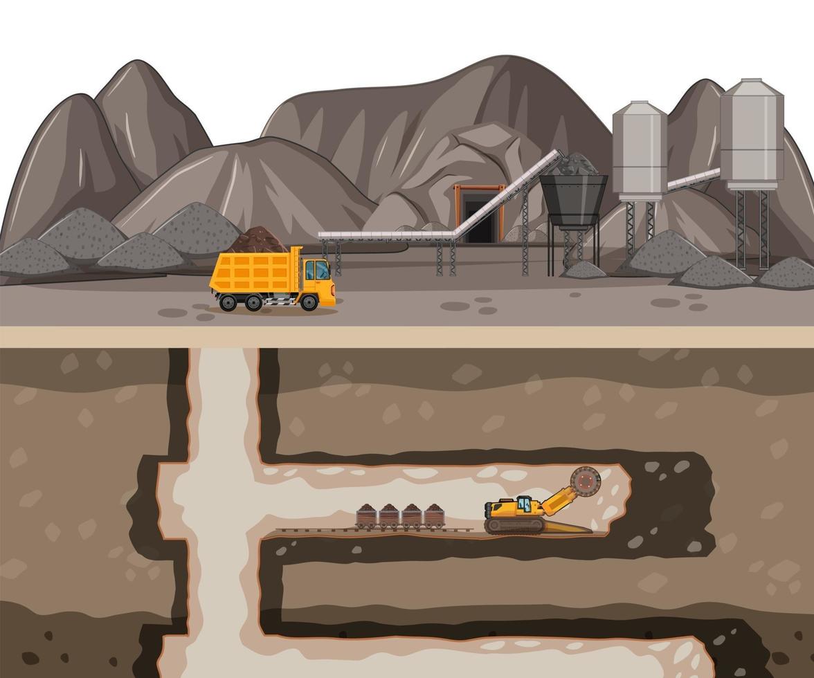 Landscape of coal mining with underground scene vector