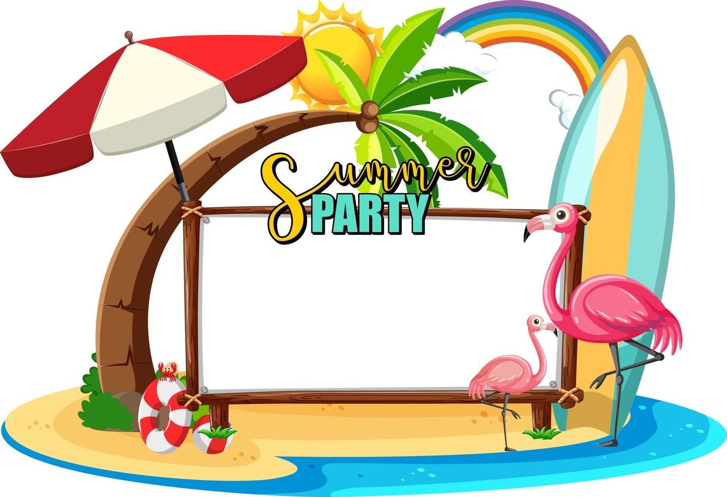 Empty banner board with flamingo on the beach isolated vector