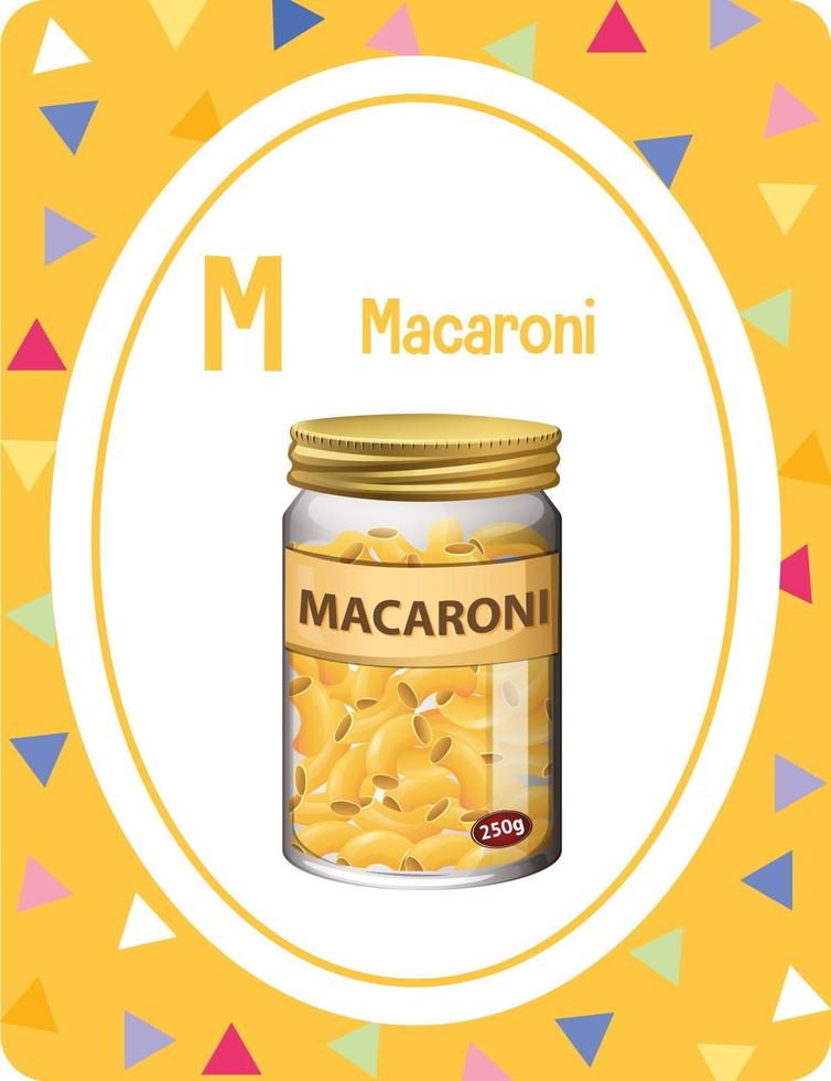 Alphabet flashcard with letter M for Macaroni vector