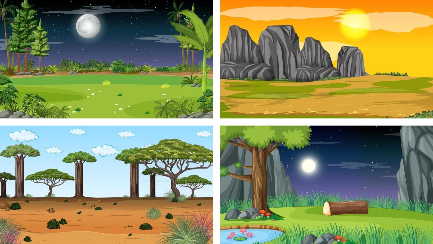 Four different scene of nature park and forest vector