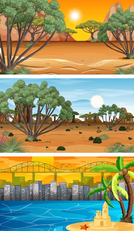 Conjunto de escenas horizontales de diferente naturaleza. vector