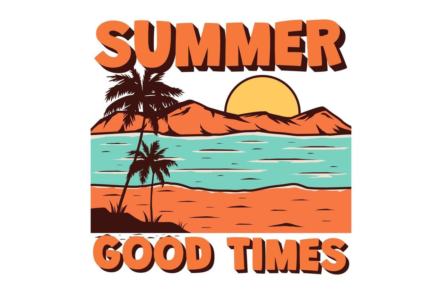 camiseta verano buenos tiempos playa tropical dibujado a mano estilo retro vintage vector