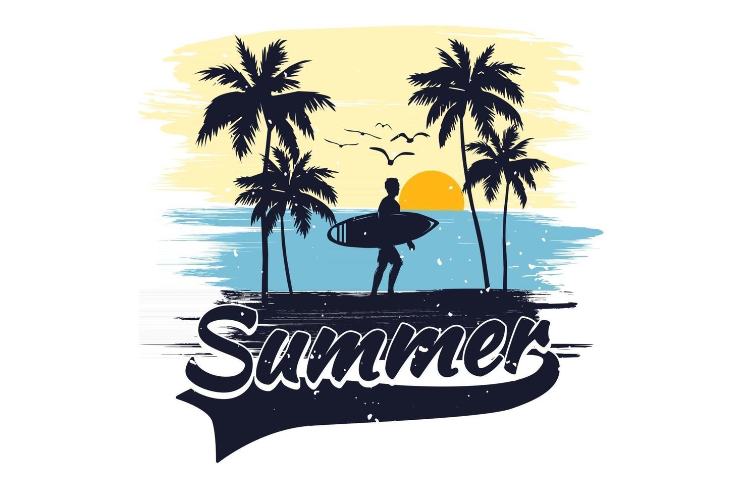 T-shirt summer beach surf vacation retro vintage style vector