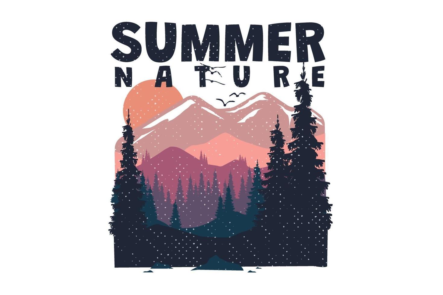 T-shirt summer nature landscape hand drawn vintage style vector