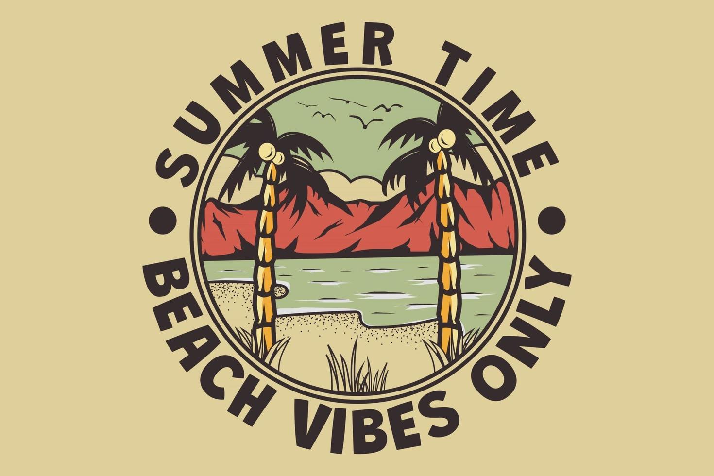 camiseta verano playa vibraciones solo dibujado a mano estilo retro vintage vector
