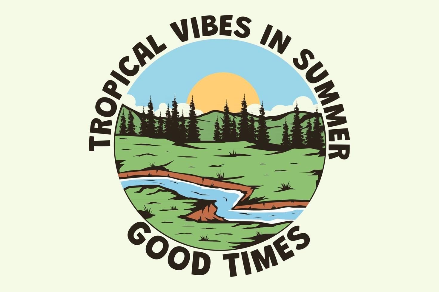 camiseta tropical vibes en verano dibujado a mano estilo retro vintage vector