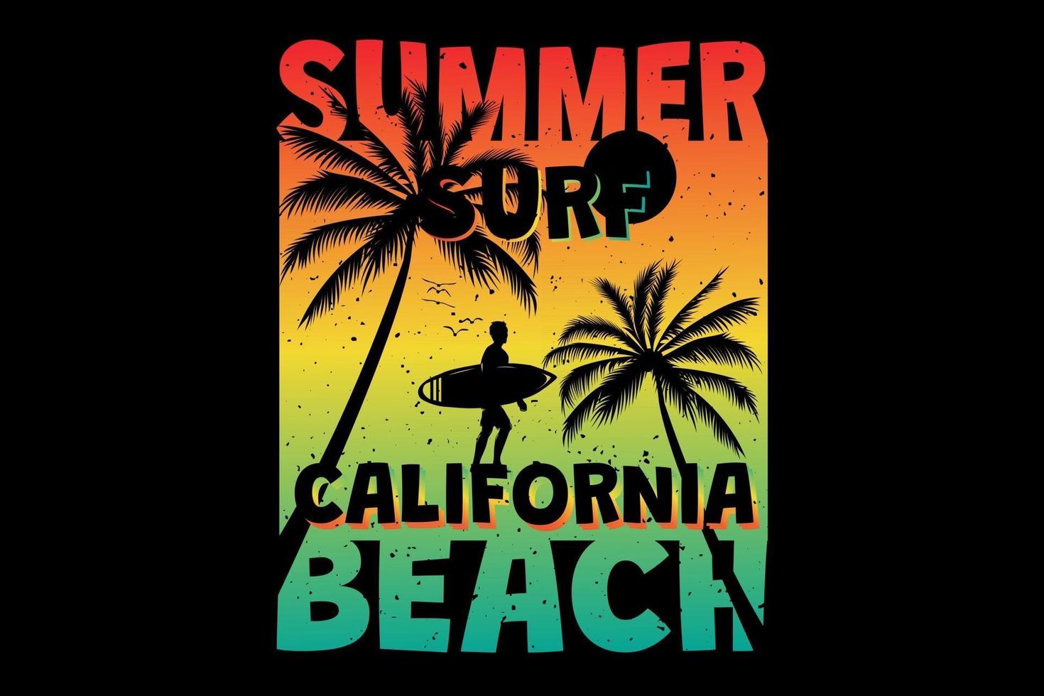 camiseta verano surf california playa palma estilo retro vintage vector