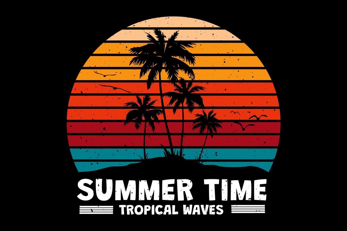 T-shirt summer time tropical waves retro vintage style vector