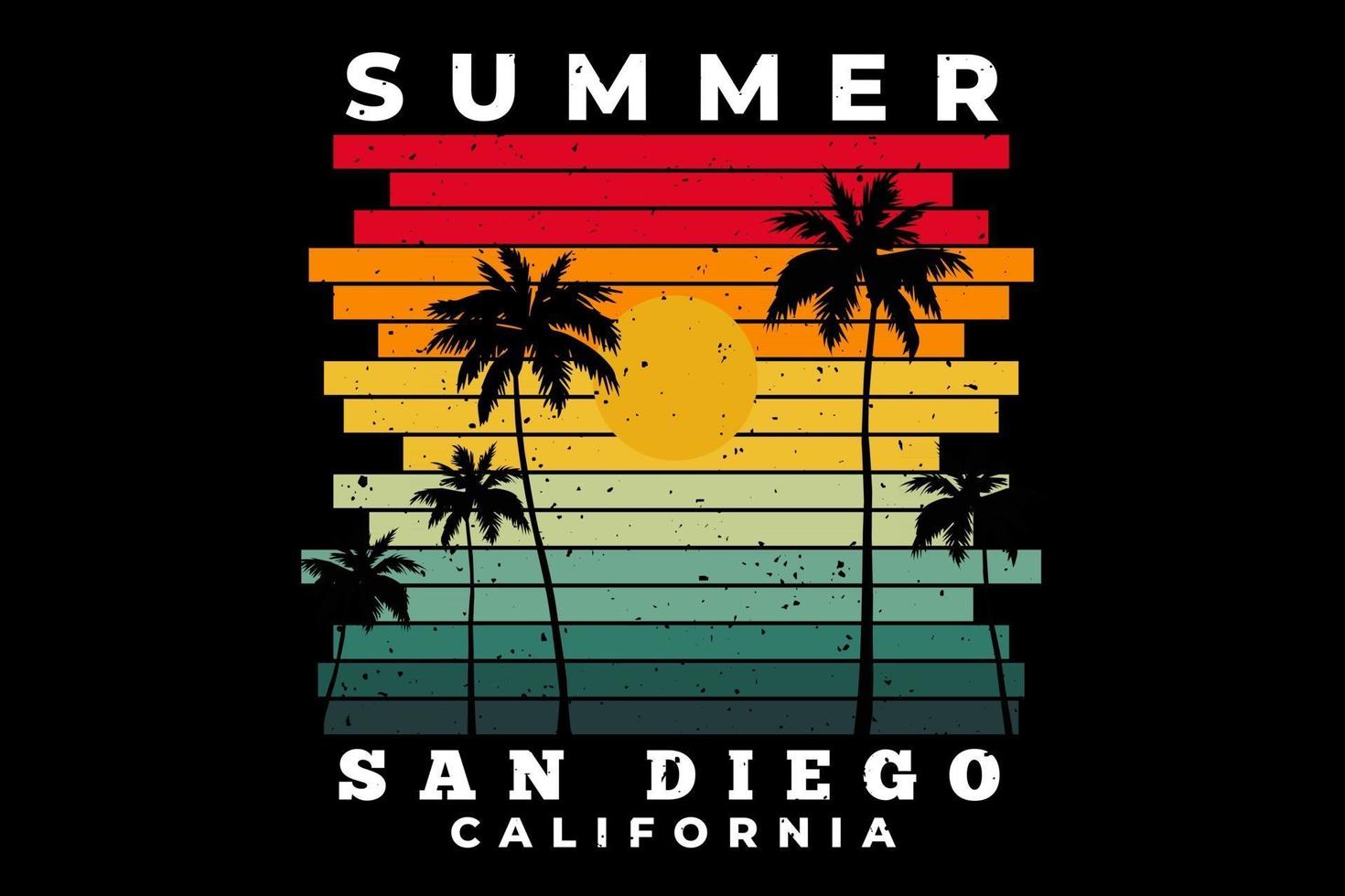 T-shirt summer san diego california beach sunset retro vector