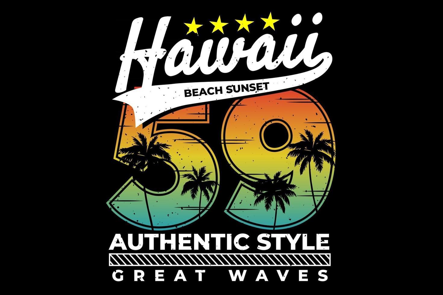 camiseta tipografía hawaii atardecer cielo auténtico estilo vector