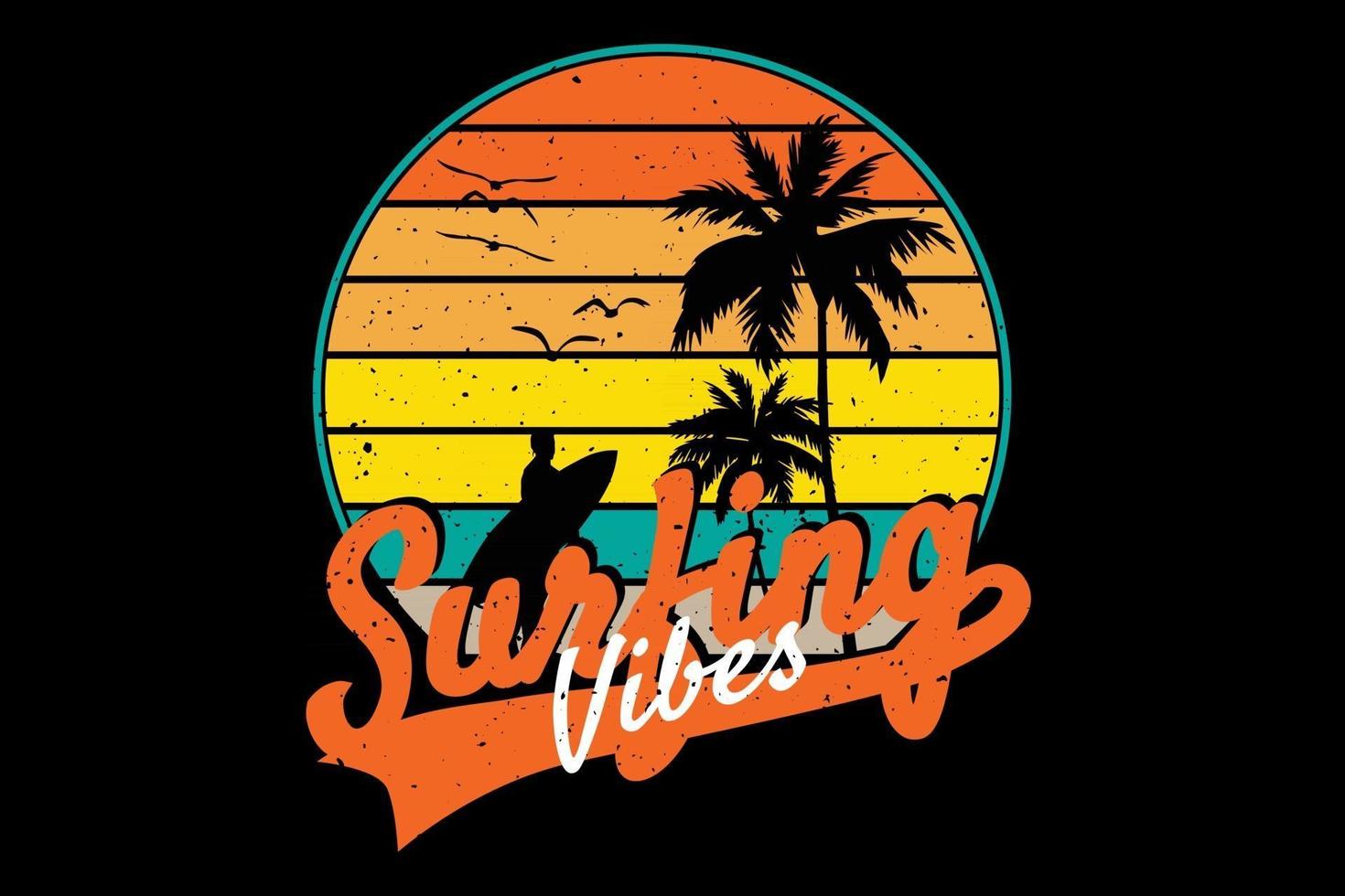 camiseta surf vibes estilo retro vector