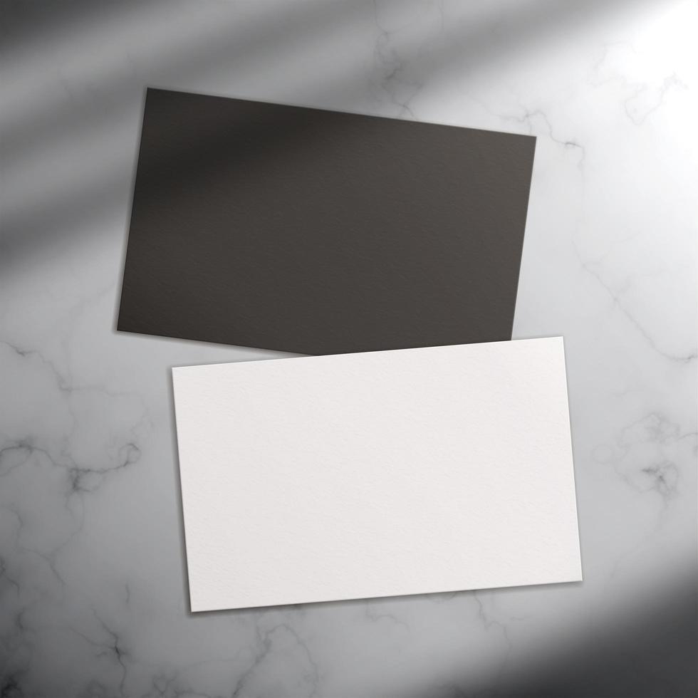 Minimalist business card mockup isolated on marble floor background with shadow light. photo