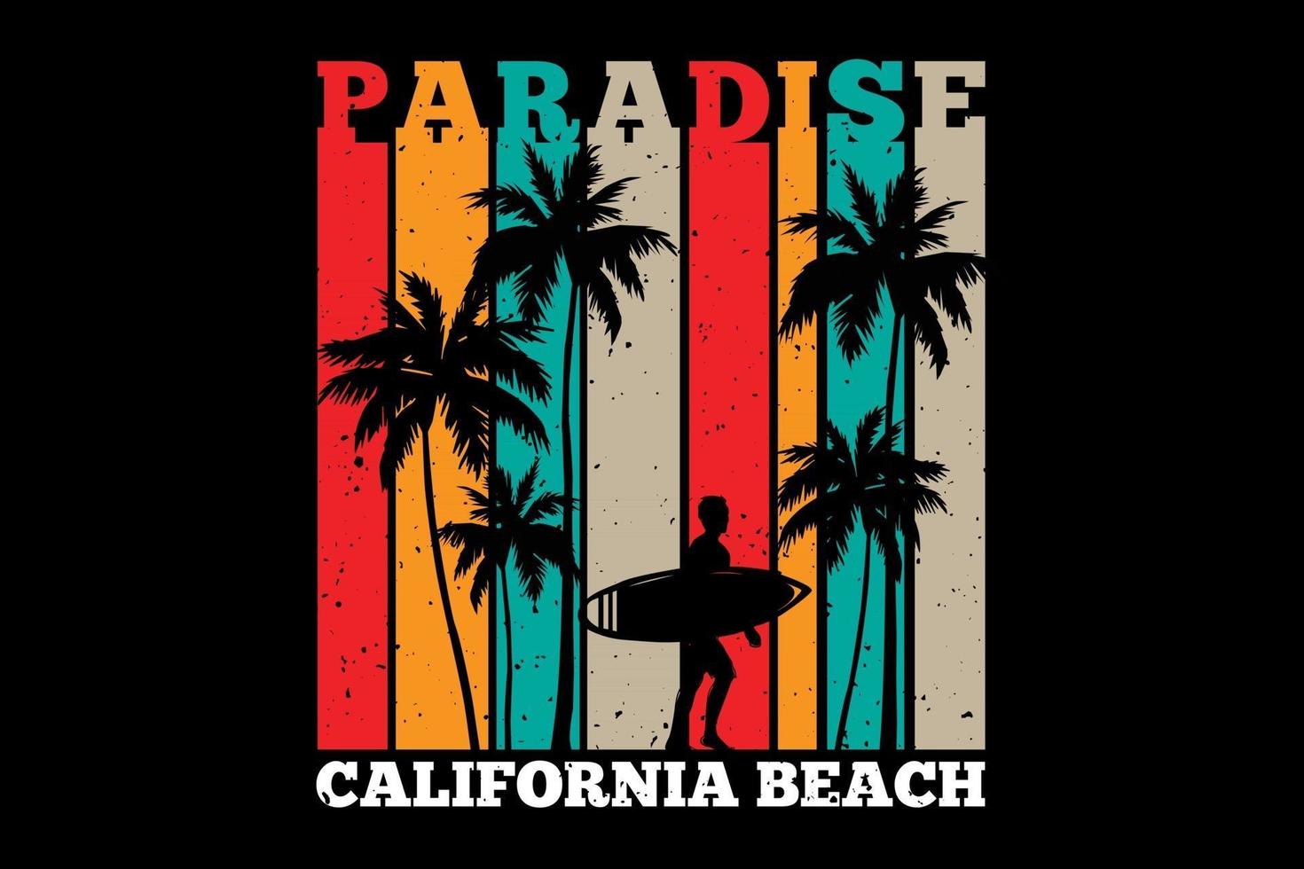 T-shirt silhouette surf paradise california beach retro style vector