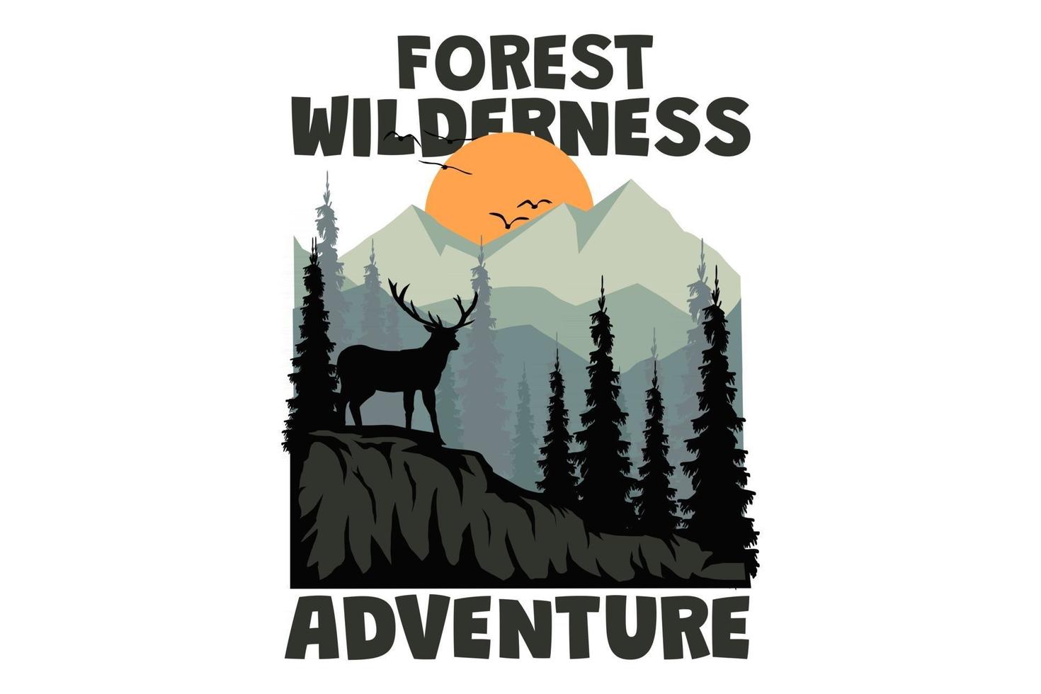 camiseta bosque desierto aventura ciervos montaña retro estilo vintage vector