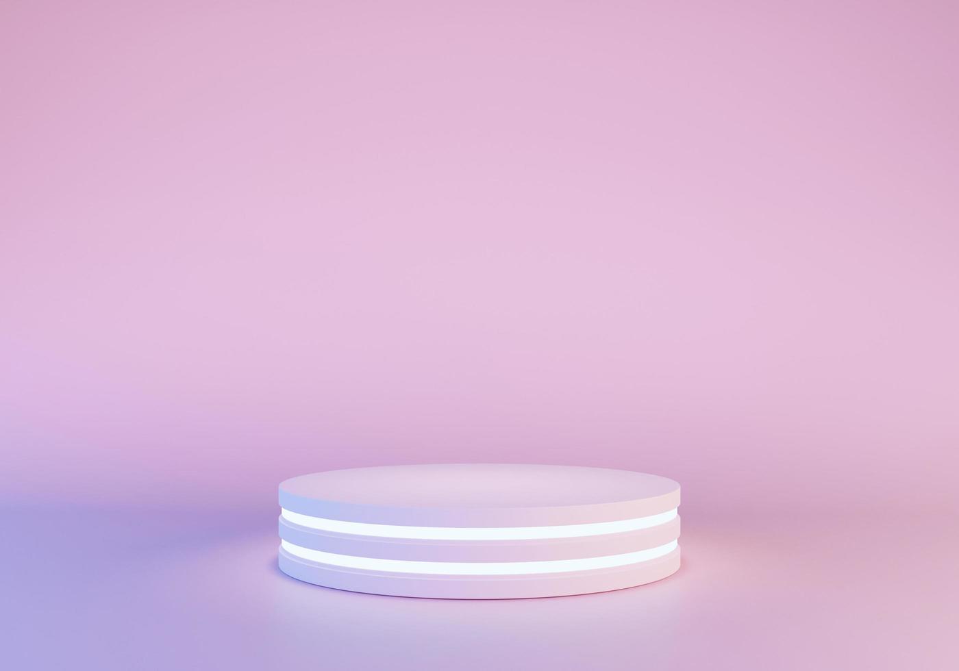 Mockup of platform award of blank product stand podium with neon lights on pastel colors background for presentation. 3d rendering illustration concept photo