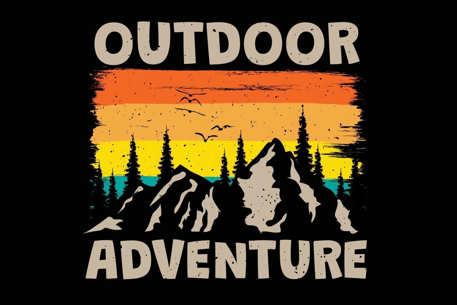 camiseta aventura al aire libre árbol de montaña estilo retro vintage vector