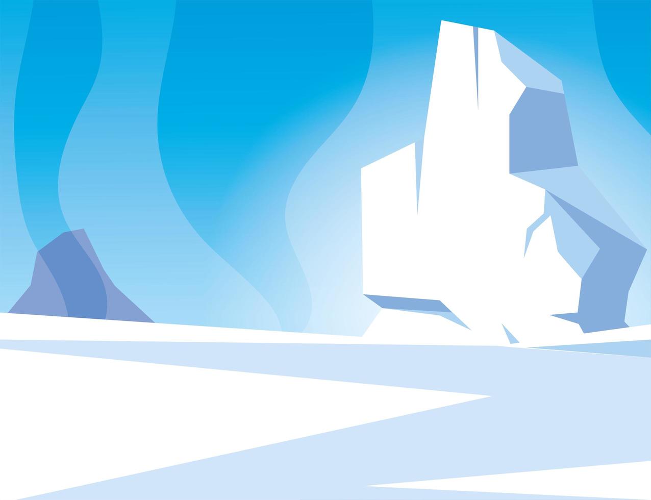 arctic landscape with blue sky and iceberg, north pole vector