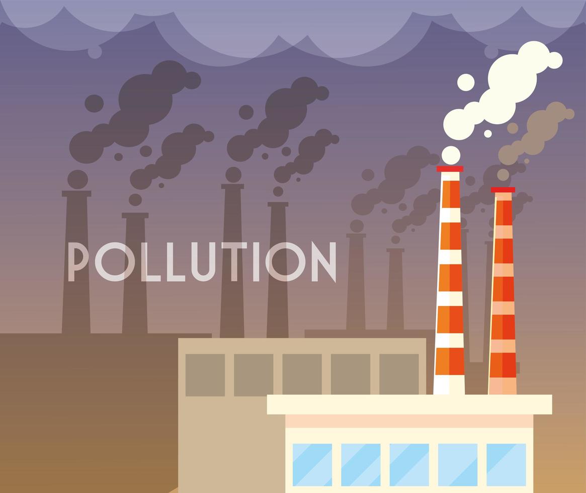 nubes de humo industrial, contaminación ambiental industrial vector