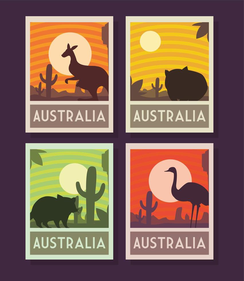 conjunto de carteles con animales de australia vector