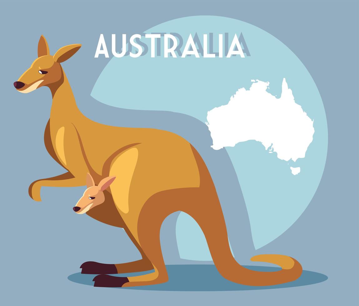 canguro con mapa de australia en el fondo vector