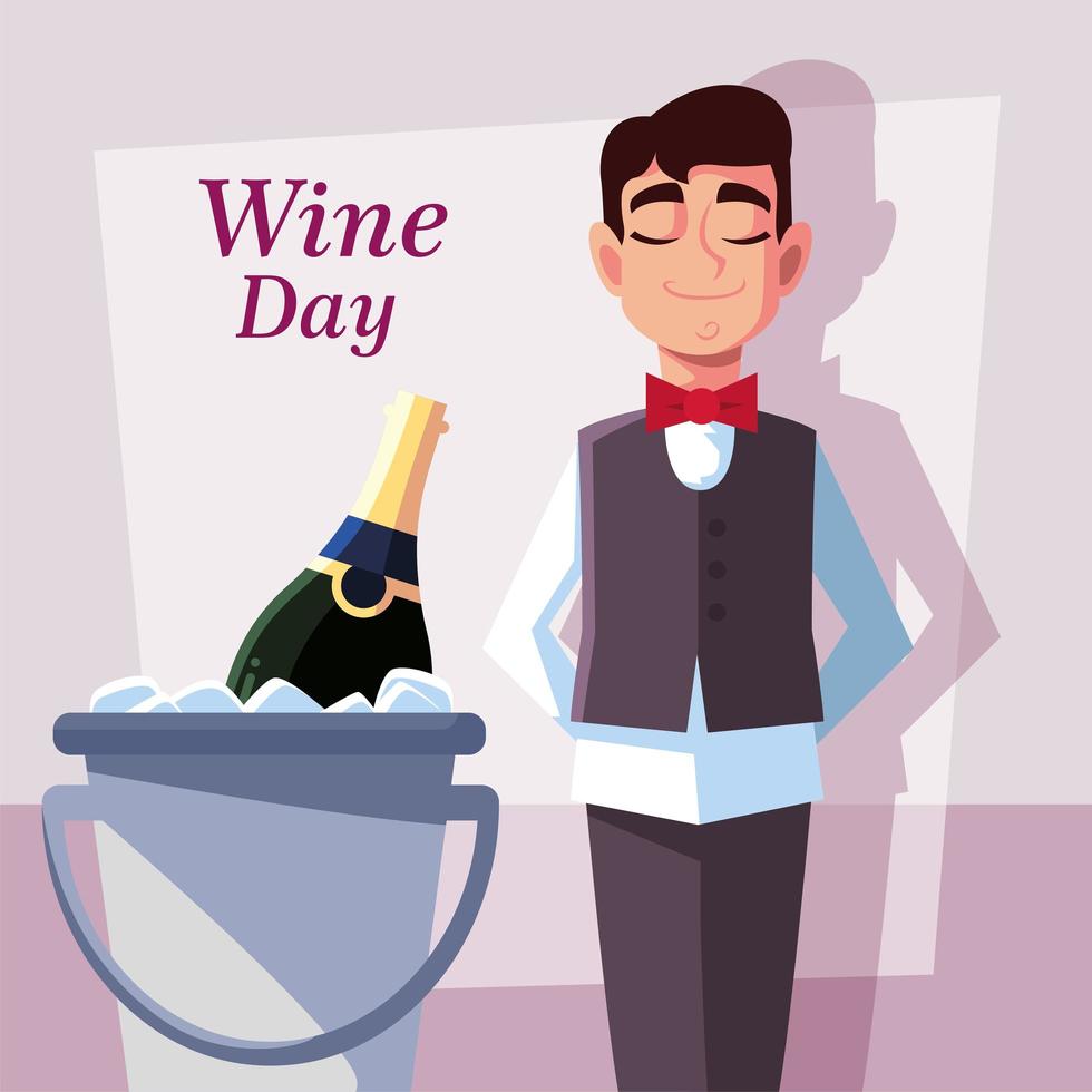 professional waiter with bottle of wine vector