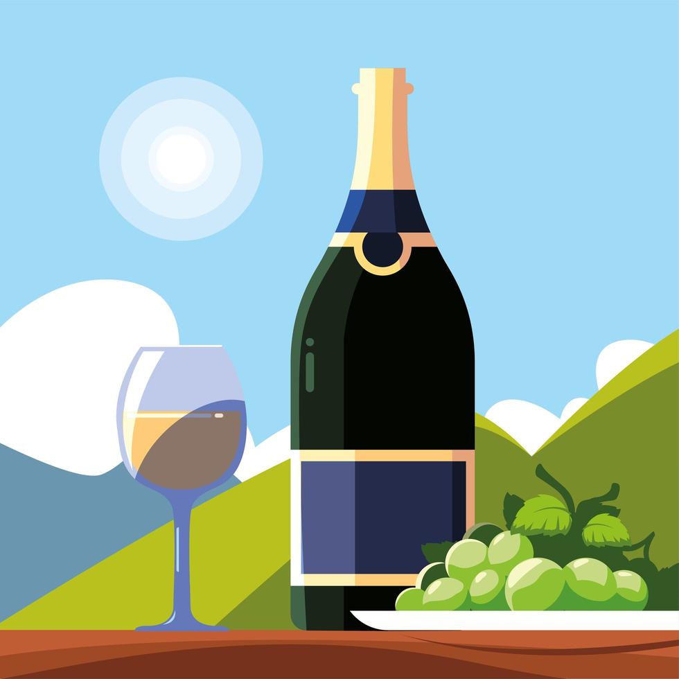 wine bottle with wineglass, national wine day vector