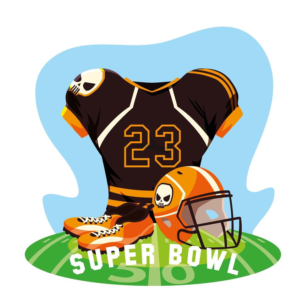 traje deportivo de jugador de fútbol americano, etiqueta super bowl vector