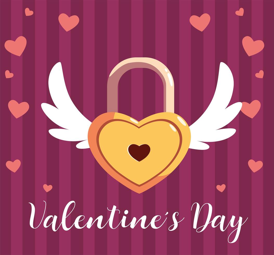 valentines day label with heart shaped padlock vector