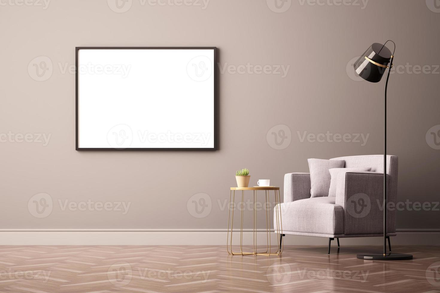 3d rendering of Interior design for living room with picture frame on wall photo