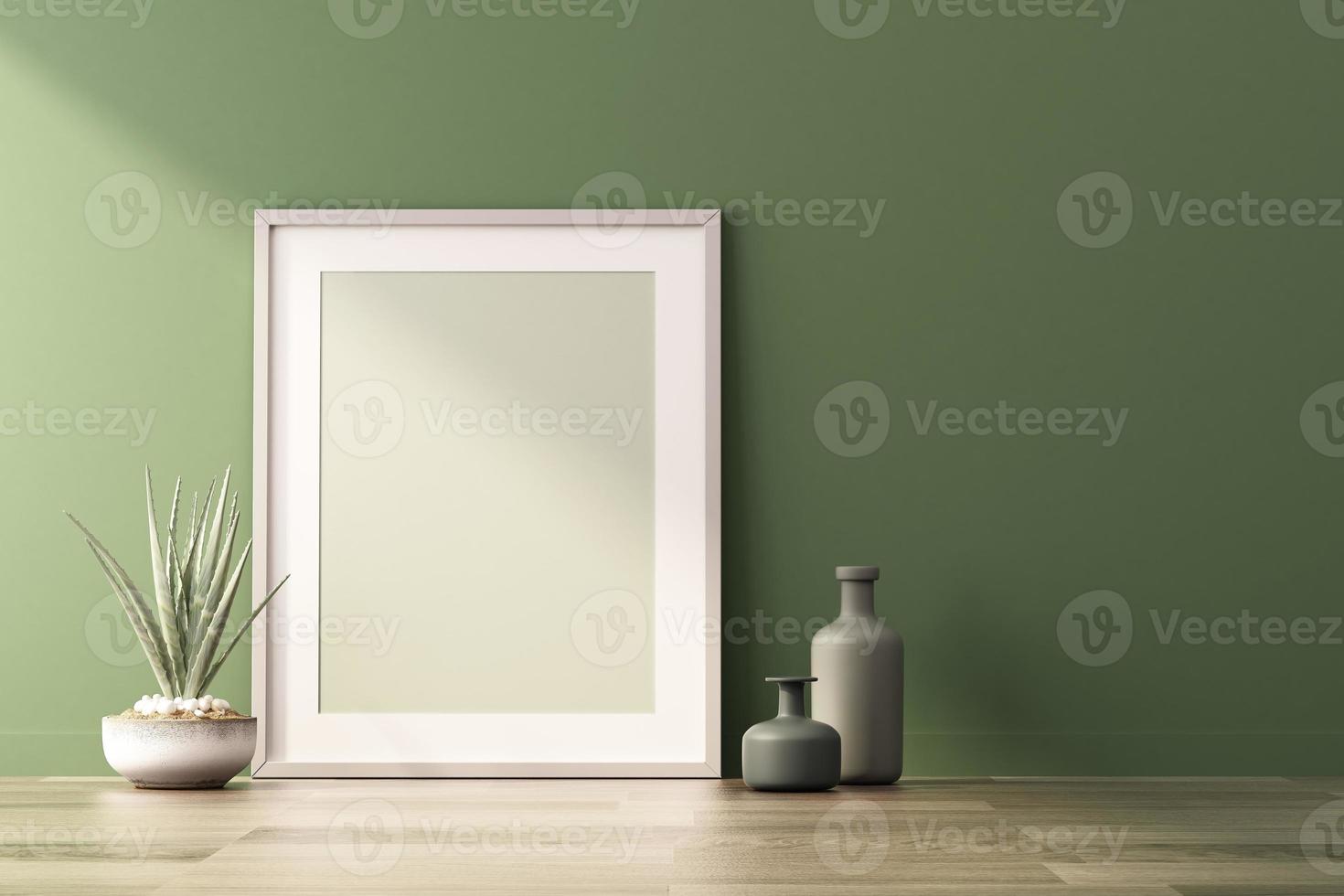 3d rendering of mock up Interior design for living room with picture frame on green wall photo