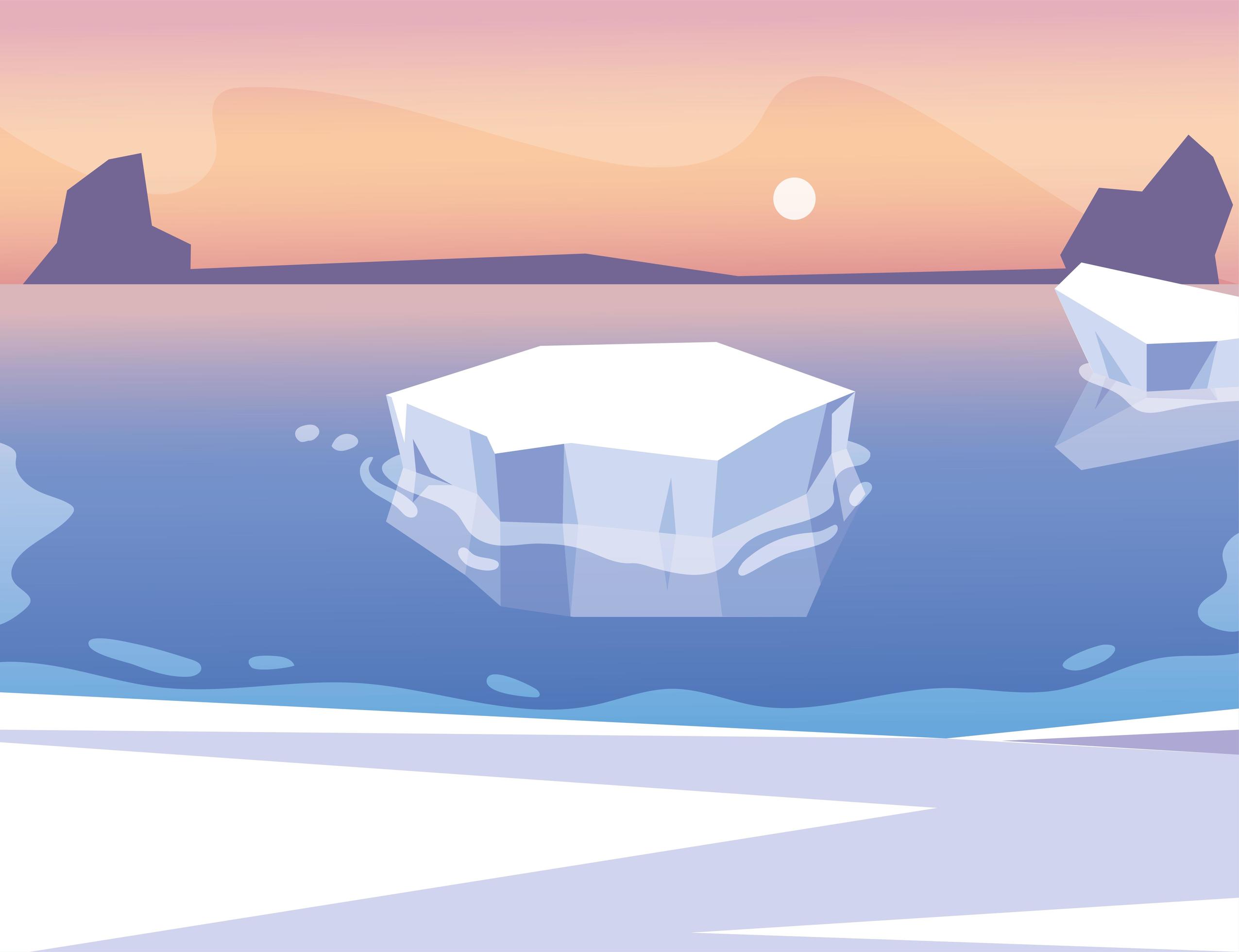 iceberg floating in blue ocean with sun in the sky 2678127 Vector Art ...