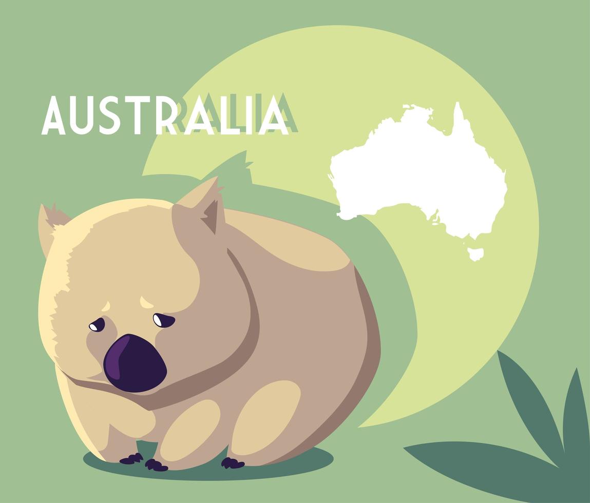 wombat con mapa de australia en el fondo vector