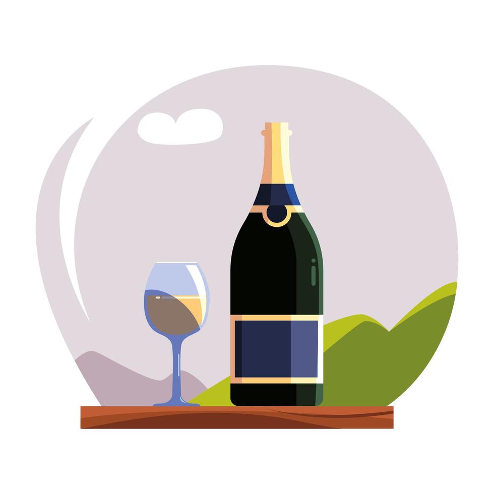 wine bottle with wineglass, national wine day vector