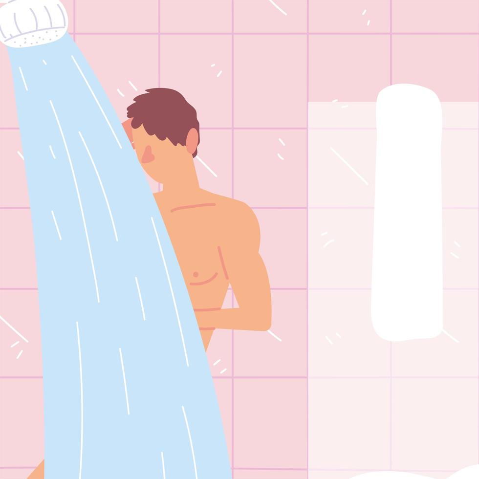 young man taking shower in bathroom vector