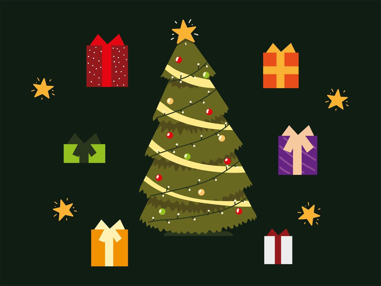 Los iconos de la fiesta de la temporada de celebración navideña incluyen árboles y cajas de regalo vector
